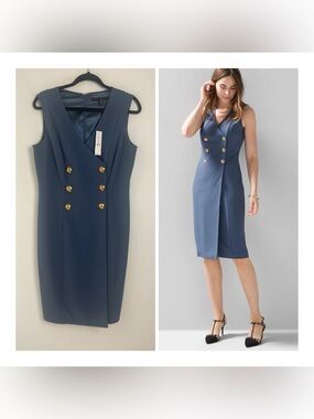 NEW White House Black Market 12P Dusty Blue Sleeveless Blazer‎ Dress